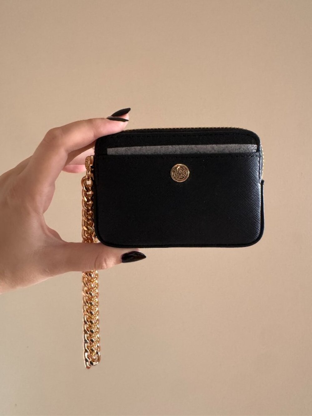 Michael Kors saffiano leather chain card case wristlet wallet